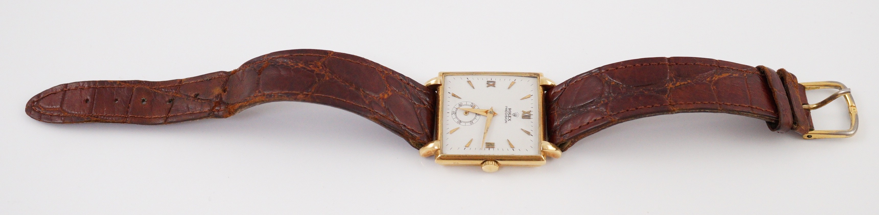 A gentleman's 18ct gold Rolex precision square dial manual wind wrist watch